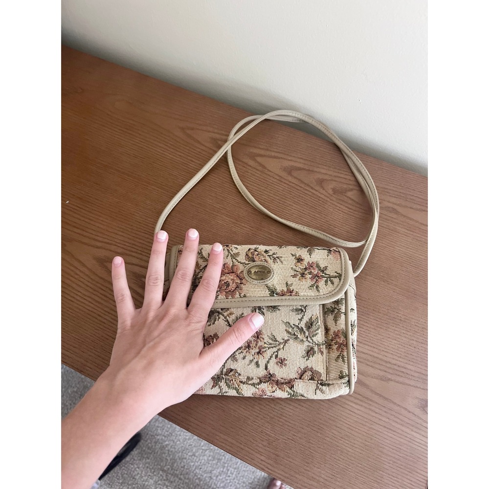 Vintage 90s 80s Apri Floral Tapestry Crossbody Bag Purse - Picture 2 of 10